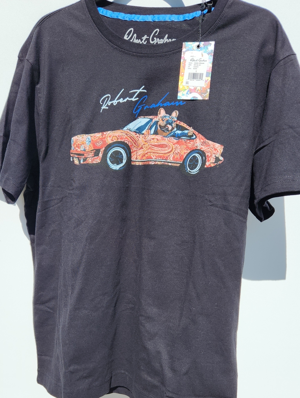 Robert Graham Black Short-Sleeve Tee with Orange Patterned Car Graphic